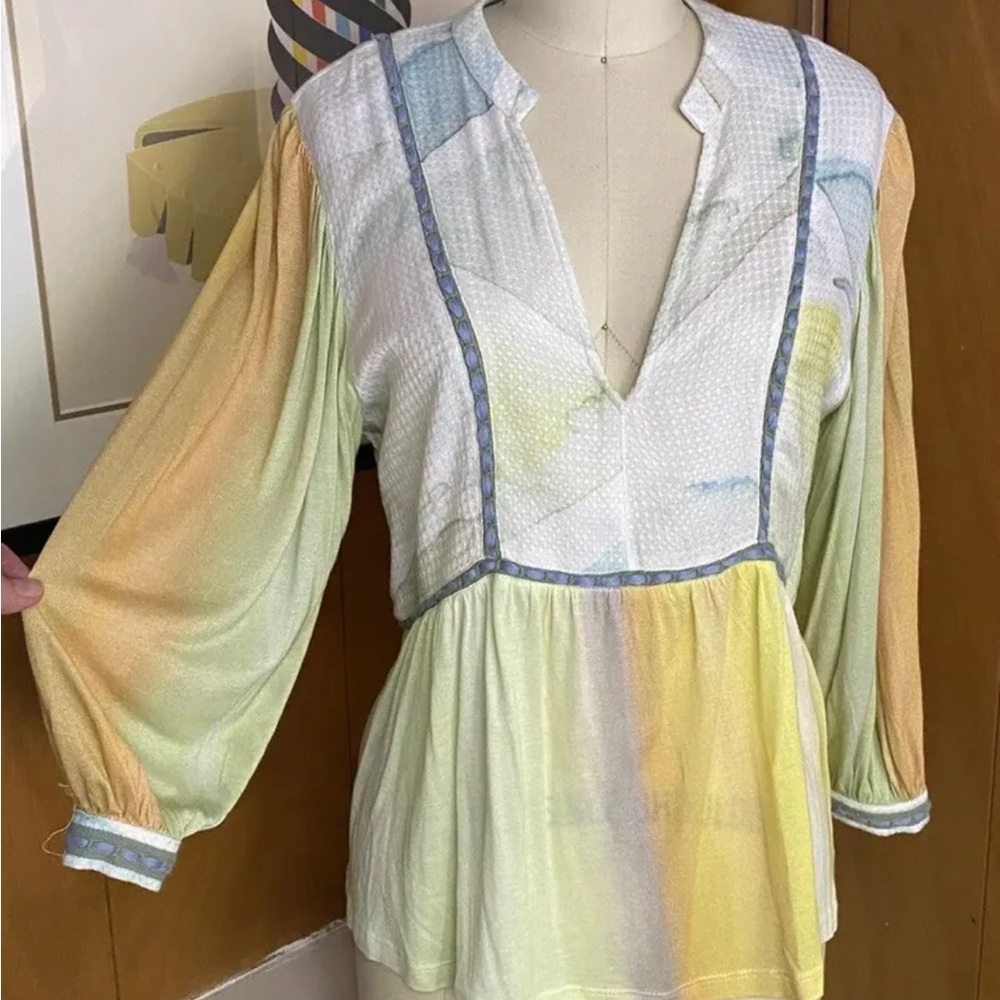 Anthropologie Blank London Women's Renata Tie Dye Boho V Neck Blouse Top Medium